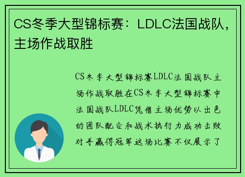 CS冬季大型锦标赛：LDLC法国战队，主场作战取胜